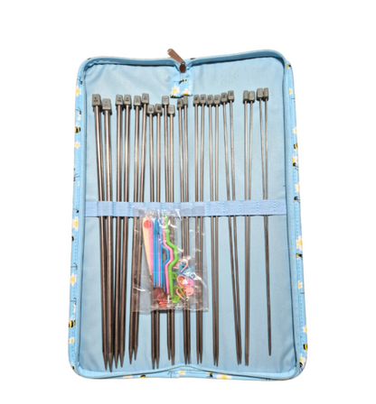 Set de 11 Palillos Rectos Metálicos de 36 cm + accesorios con Estuche de Almacenamiento