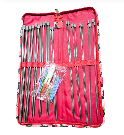 Set de 11 Palillos Rectos Metálicos de 36 cm + accesorios con Estuche de Almacenamiento