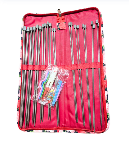 Set de 11 Palillos Rectos Metálicos de 36 cm + accesorios con Estuche de Almacenamiento